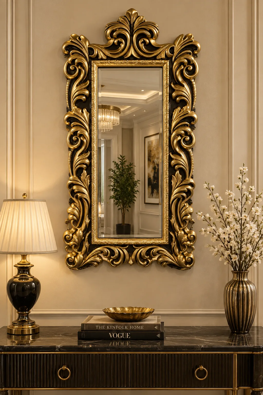 Gold Polyester Klasik Duvar Aynası | Büyük Dekoratif Salon ve Antre...