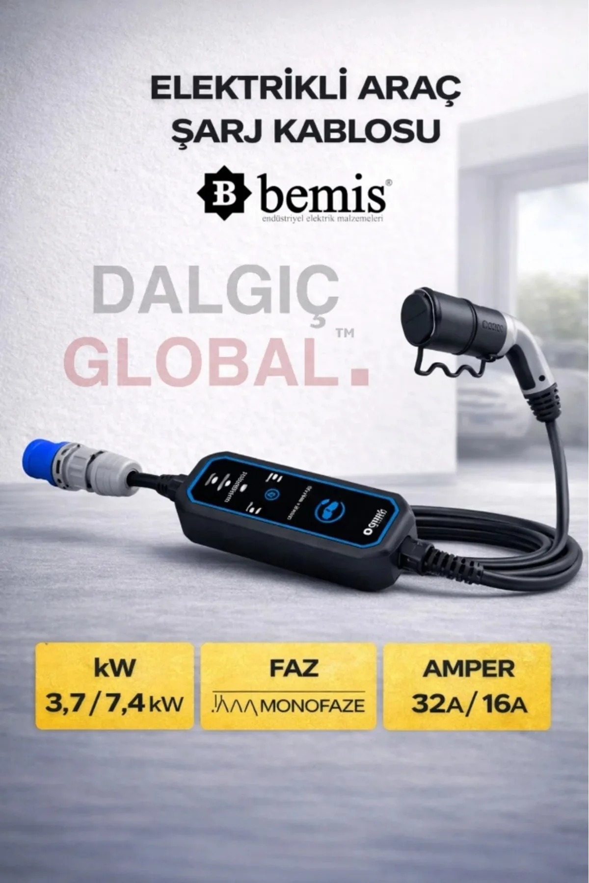 MONO MOBILE 5 METRE 3,7 - 7,4 KW (16A - 32A ÇANTA - 3/32A PRİZ, 1/16A FİŞ DÖNÜŞTÜRÜCÜ) - Görsel 3