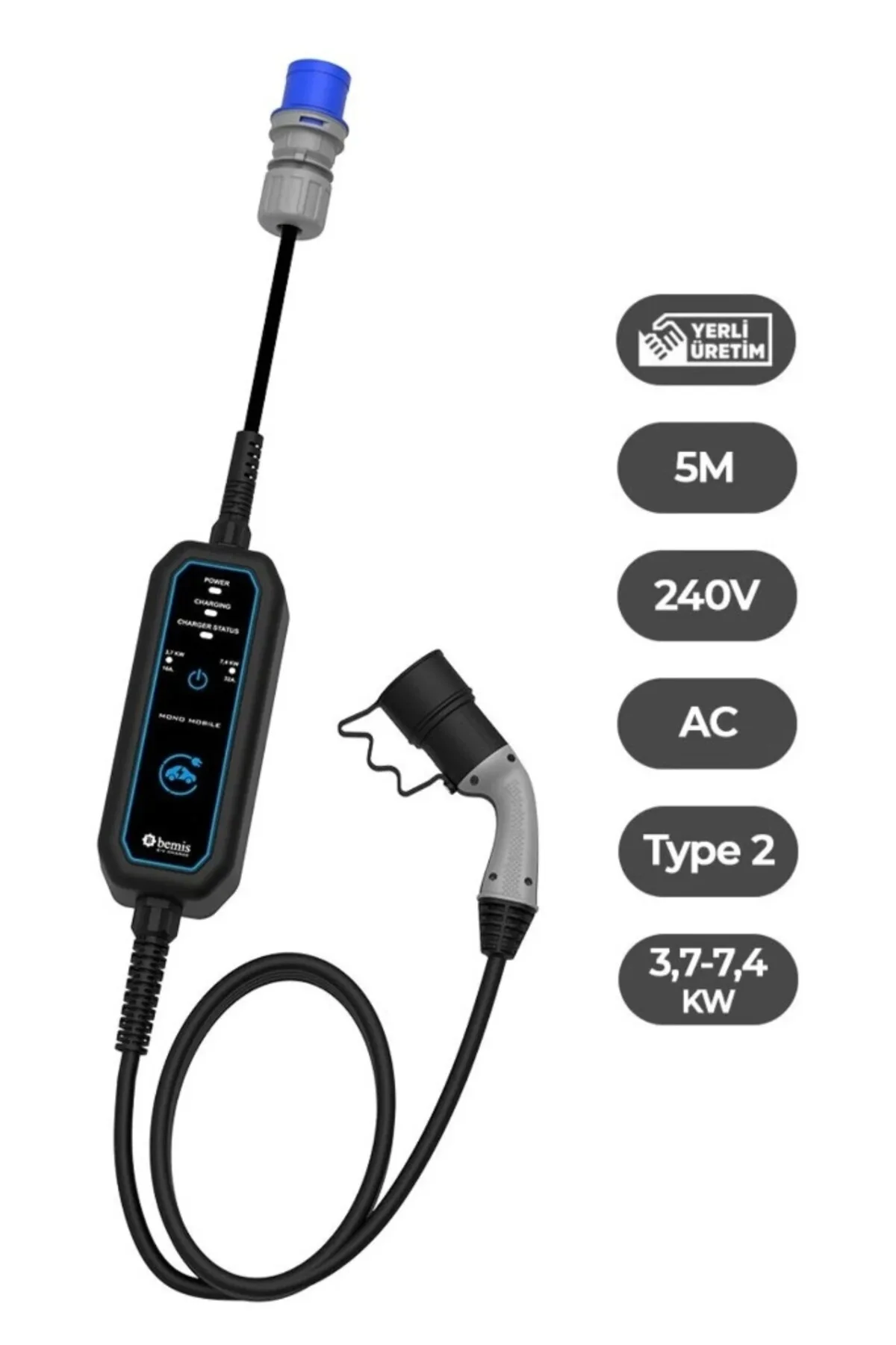 MONO MOBILE 5 METRE 3,7 - 7,4 KW (16A - 32A ÇANTA - 3/32A PRİZ, 1/16A FİŞ DÖNÜŞTÜRÜCÜ) - Görsel 2