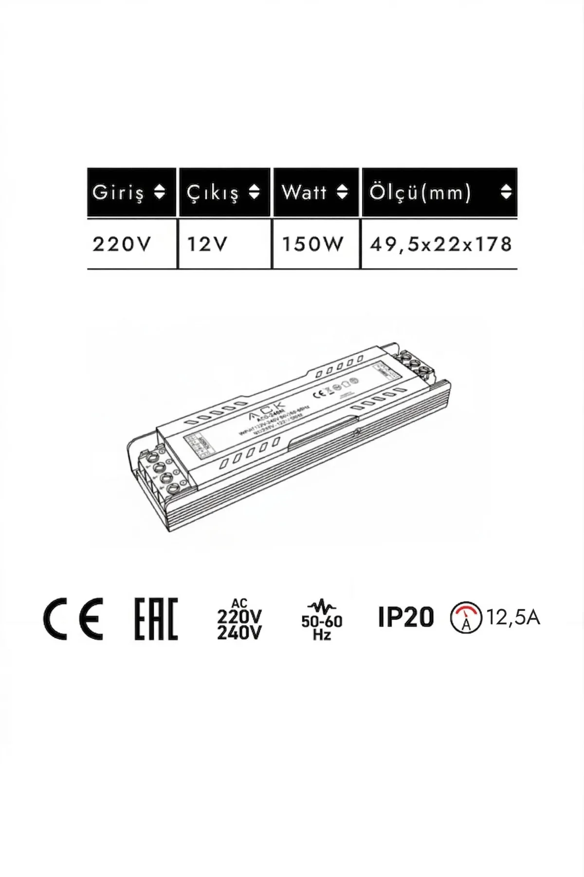 12V 12.5 AMPER LED TRAFOSU - Görsel 2