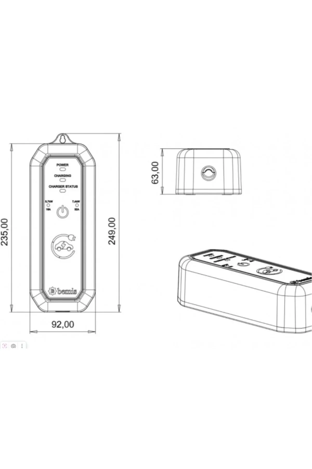 MONO MOBILE 5 METRE 3,7 - 7,4 KW (16A - 32A ÇANTA - 3/32A PRİZ, 1/16A FİŞ DÖNÜŞTÜRÜCÜ) - Görsel 4