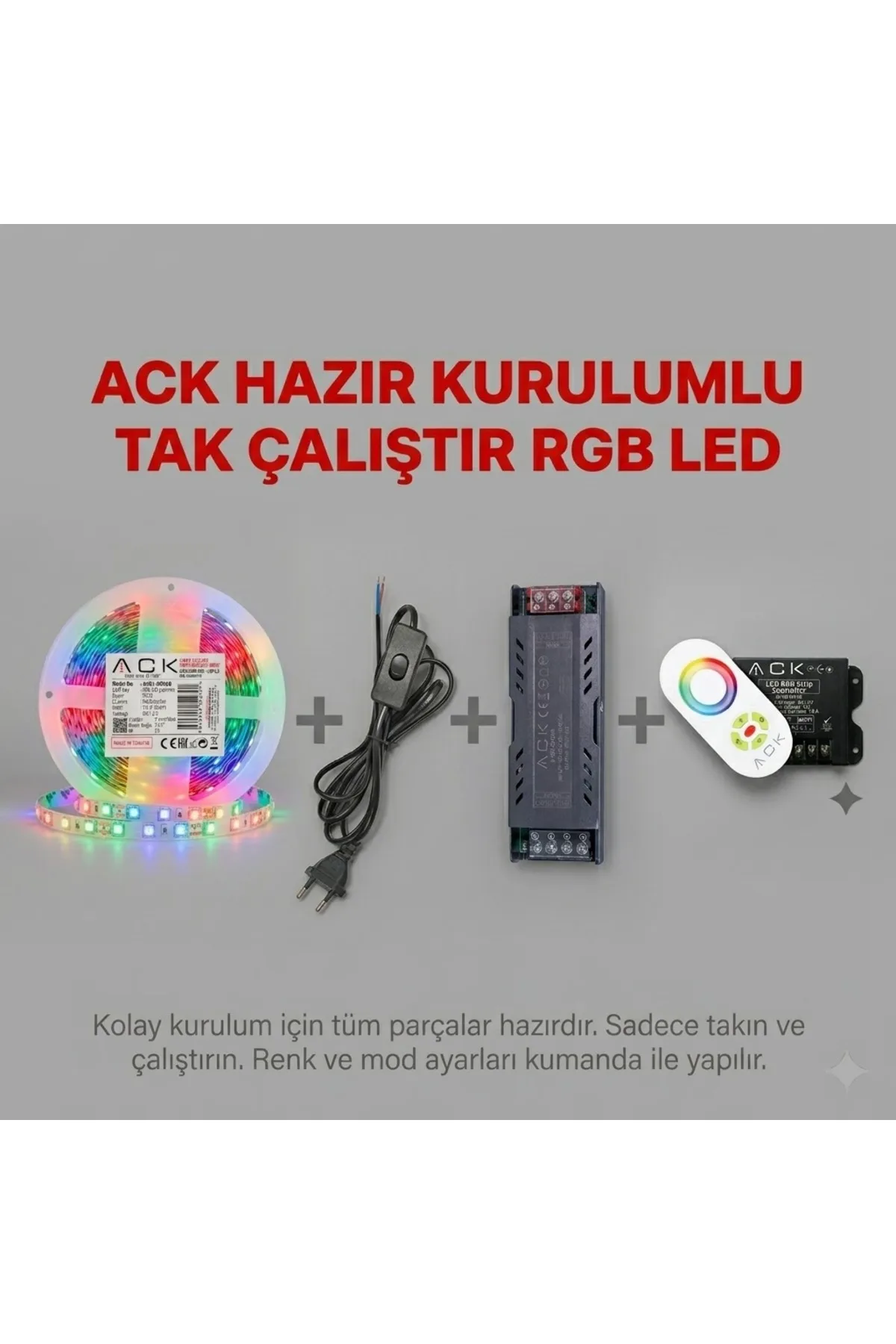 5 METRE RGB ŞERİT LED AYDINLATMA SETİ - 10A TRAFO + 1.5M FİŞLİ KABLO - HAZIR TAK ÇALIŞTIR