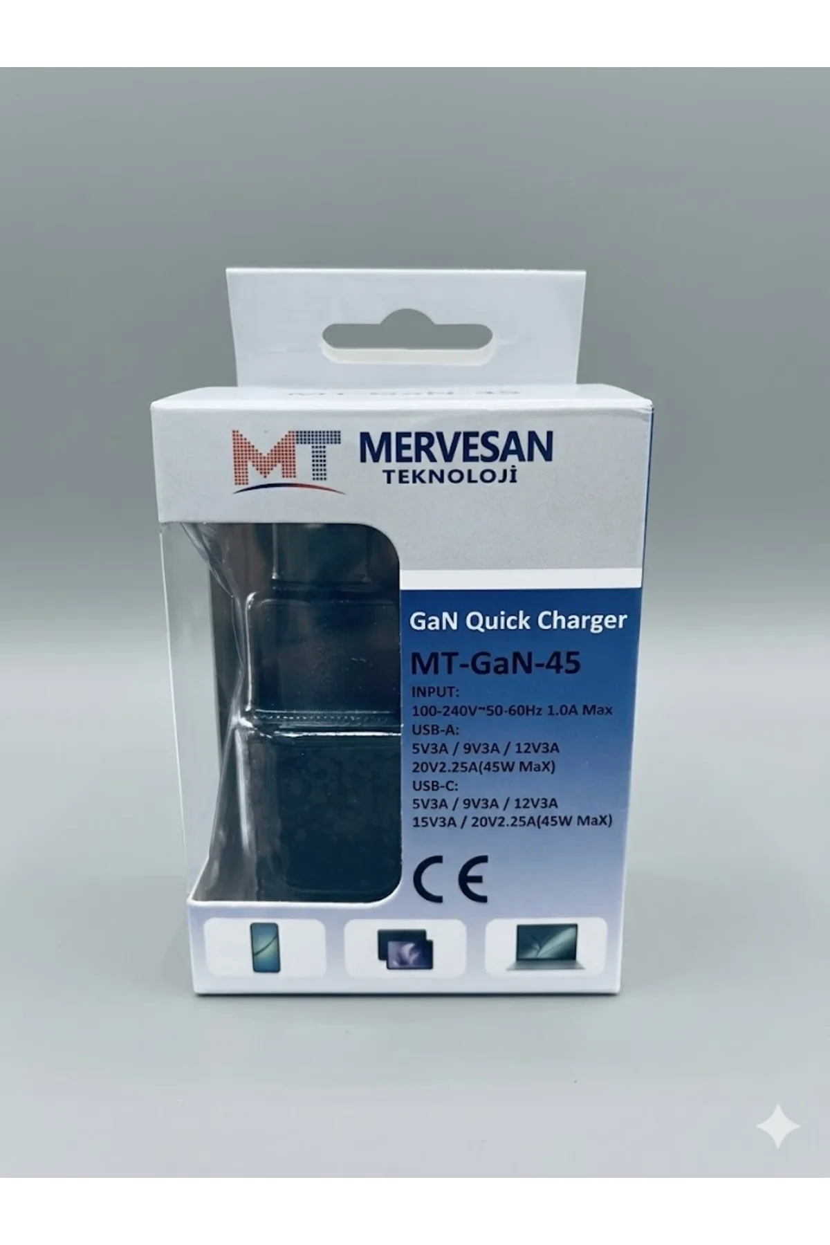 MT-GAN-45 HIZLI ŞARJ ADAPTÖRÜ 45W SİYAH