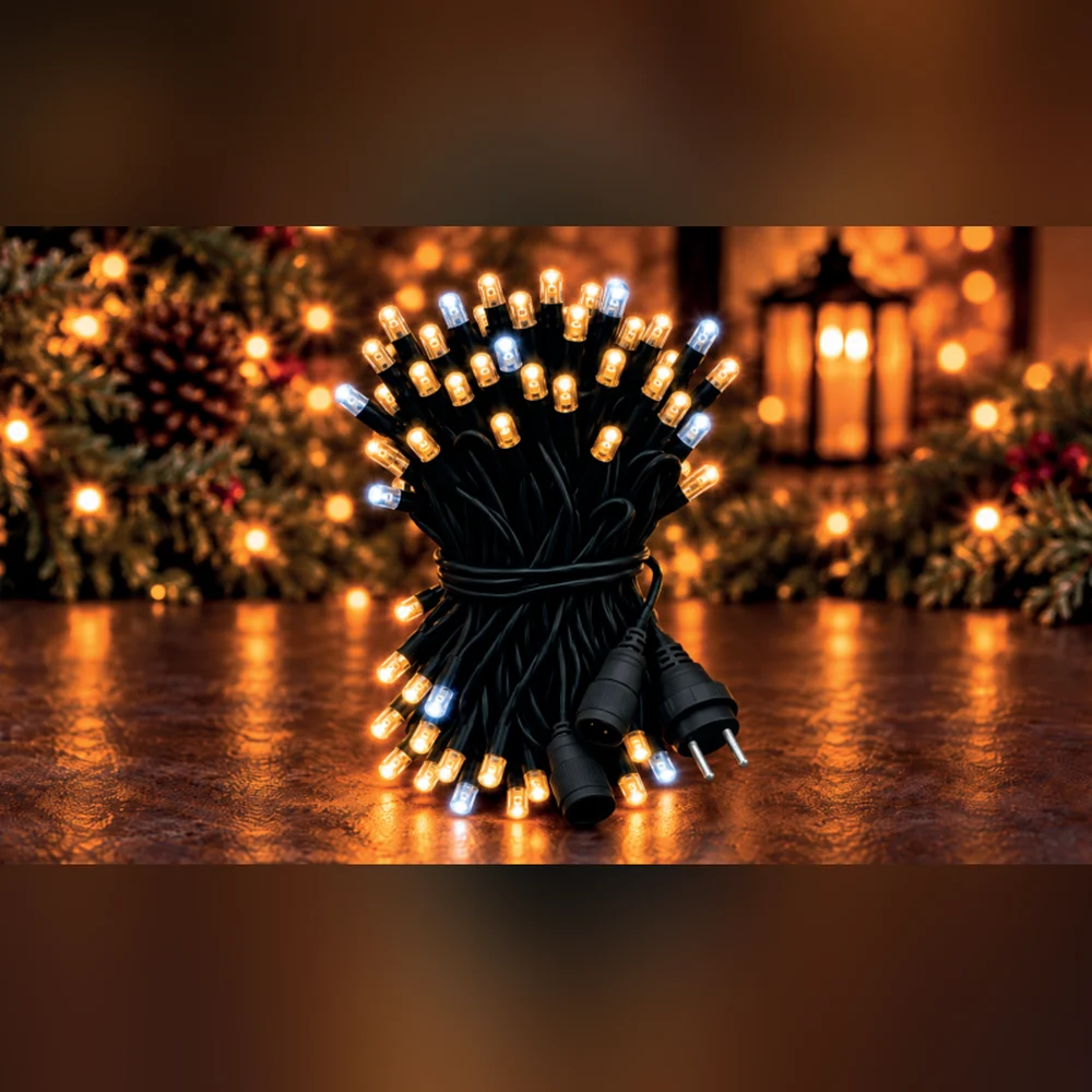 LED String 100 LED 10 m IP65 Çakarlı – Gün Işığı, Siyah Kablo