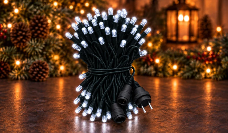 LED String 100 LED 10 m IP65 Sabit – Beyaz, Siyah Kablo - Görsel 2