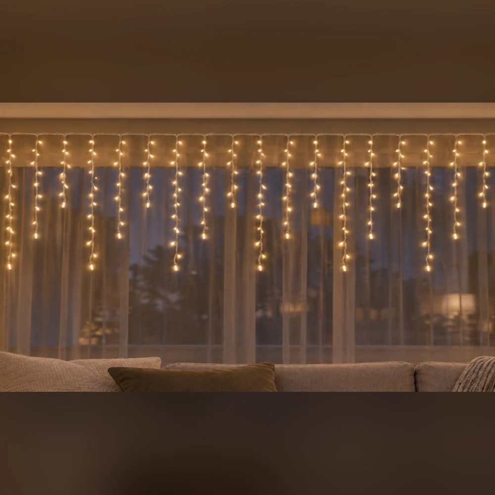 LED Saçak 192 LED 2 × 1 m IP44 Sabit – Gün Işığı, Şeffaf Kablo
