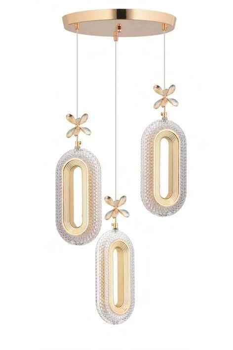 Alfa 3’lü Gold Ledli Kristal Taşlı Avize