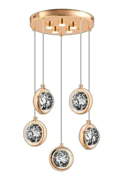 Dünya 5’li Gold Ledli Modern Lüx Avize