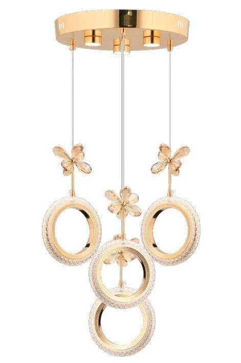 Halka 4’lü Gold Ledli Kristal Taşlı Avize