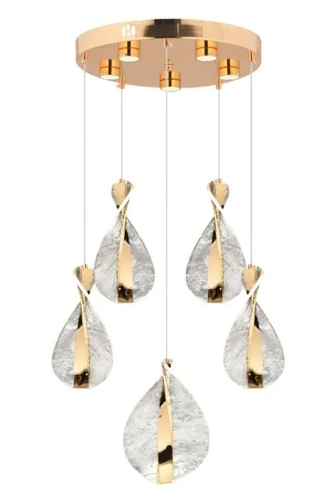 Neptün 5’li Gold Ledli Modern Lüx Avize