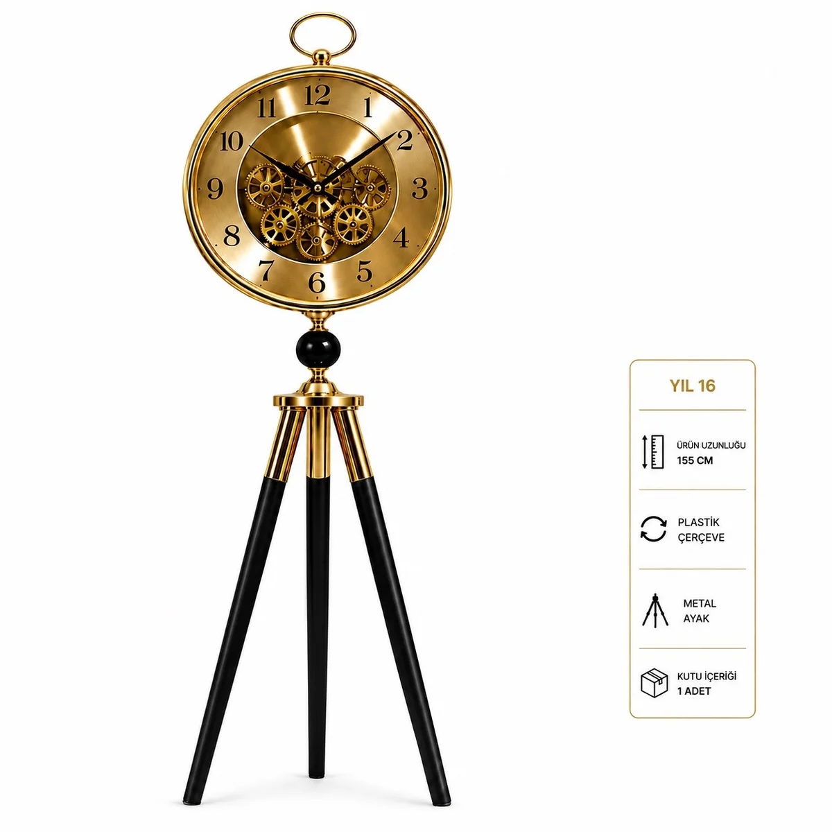 Tripod Ayaklı Dekoratif Çarklı Saat 155 cm