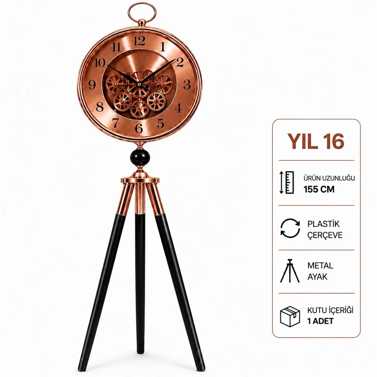 Tripod Ayaklı Dekoratif Çarklı Saat 155 cm - Görsel 2