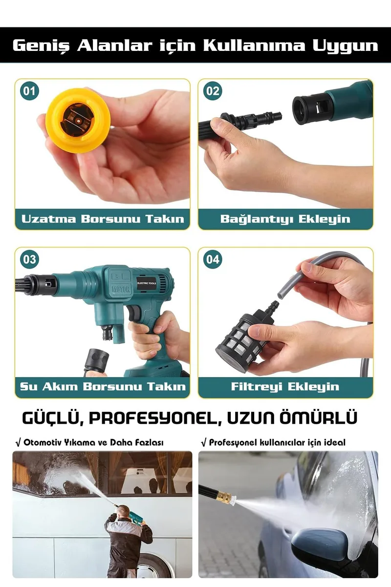 21V 2 BATARYA Kömürsüz Motor Dijital Ekranlı Yüksek Basınçlı Akülü Şarjlı Oto Araba Yıkama Makinesi - Görsel 3
