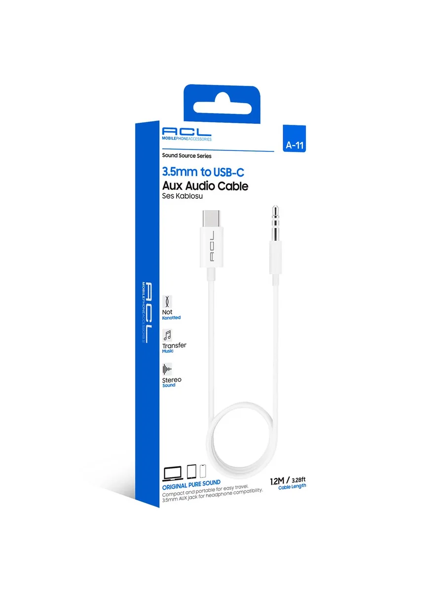 ACL A-11 1.2 Metre 3.5mm to Type-C (USB-C) Düğümlenmez Premium Aux Ses Kablosu