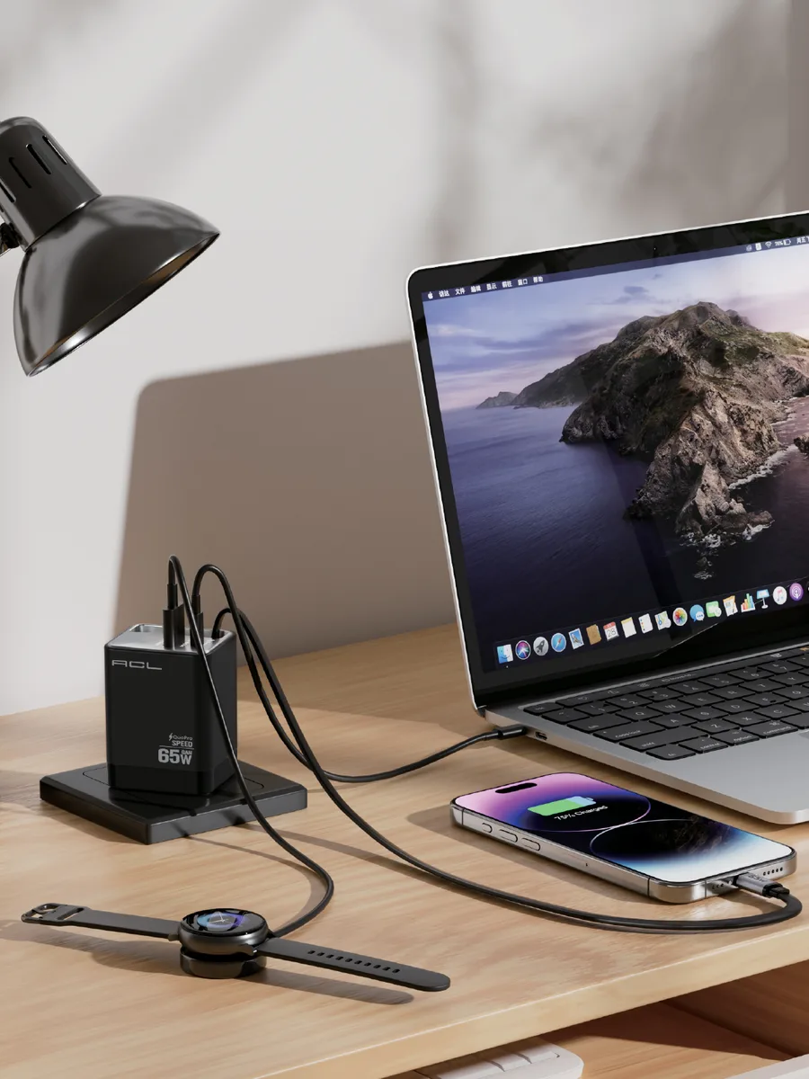 ACL AC-121 65W GaN Makaralı Type-C Kablolu ve Çift Portlu (Type-C + USB-A) Hızlı Duvar Şarj Cihazı - Görsel 3