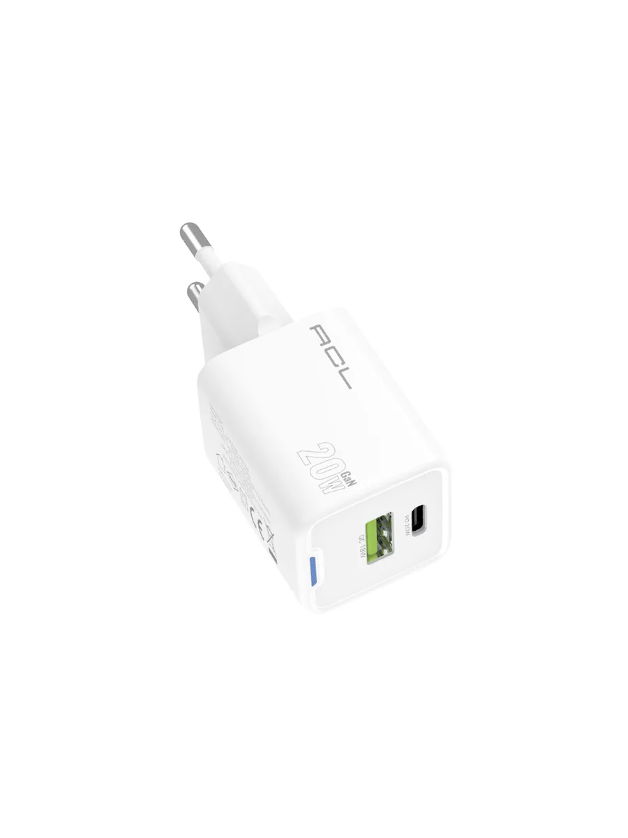 ACL AC-96 20W GaN Premium Hızlı Duvar Şarj Cihazı – Çift Portlu (USB-A + Type-C) ve PD+QC 3.0 Destekli - Görsel 2