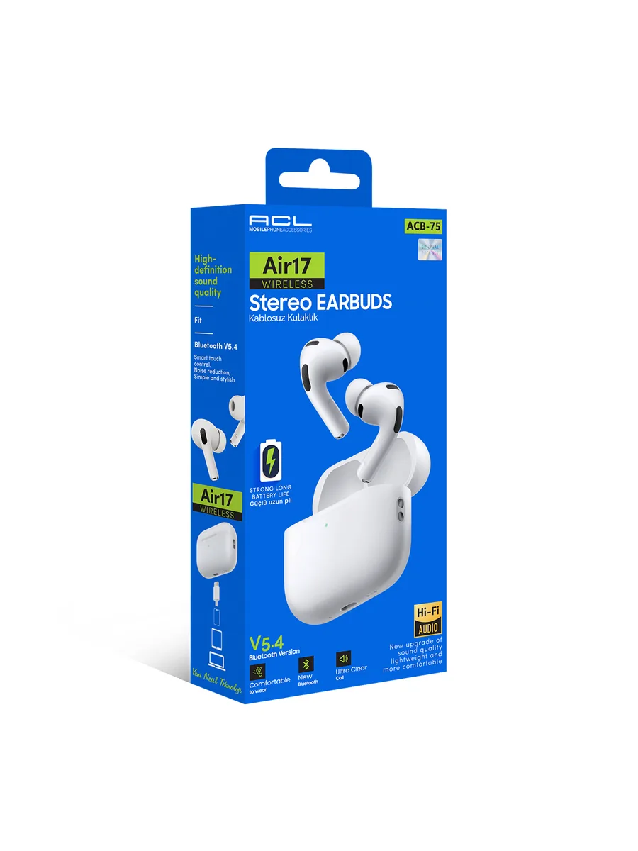 ACL ACB-75 Air17 Serisi Bluetooth 5.4 Dokunmatik Kablosuz Kulaklık – Hi-Fi Ses ve Gürültü Azaltma