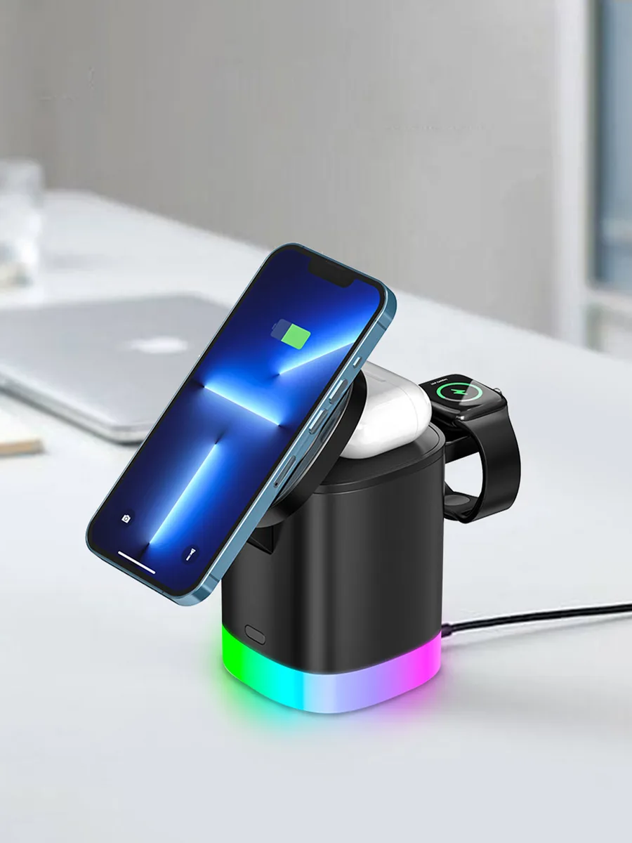 ACL AW13 3in1 MagSafe Kablosuz Şarj Standı – RGB Işıklı, Katlanabilir ve 15W Hızlı Şarj İstasyonu - Görsel 5
