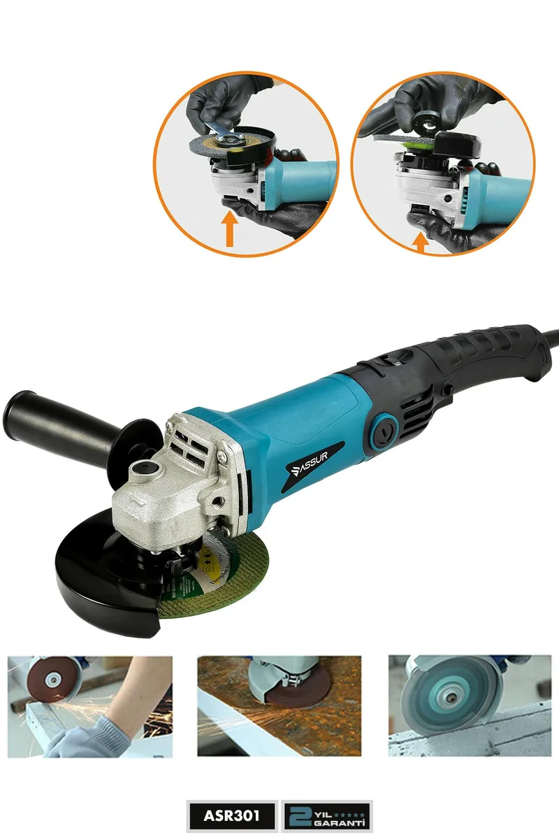 Assur 1200W Avuç Taşlama Makinesi 125mm 6 Kademeli Uzun Kuyruk - Görsel 4