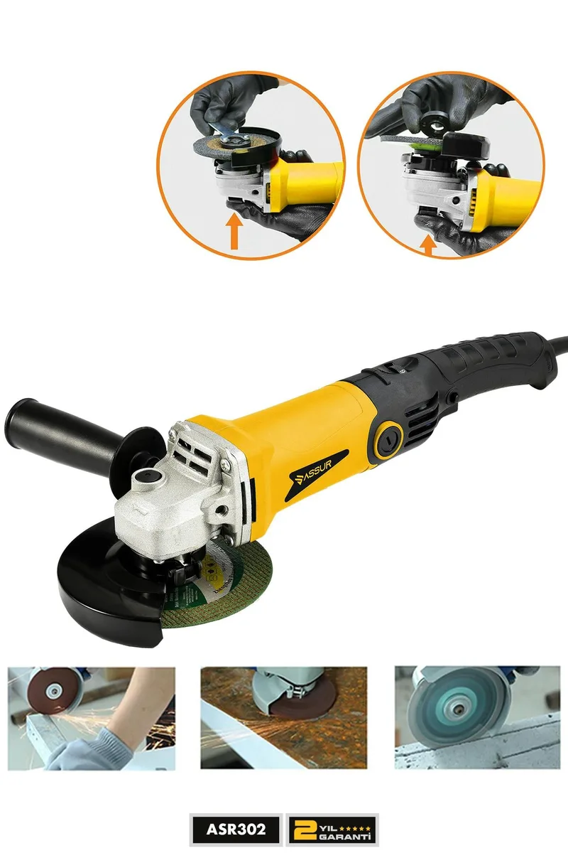 ASSUR 1200W Avuç Taşlama Makinesi 125mm Disk Çapı 6 Kademeli Uzun Kuyruk - Görsel 4