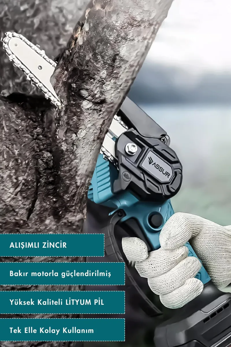 ASSUR 18V 15cm Pala Boyu Çift Akülü Ağaç Odun Dal Budama Testere - Görsel 3