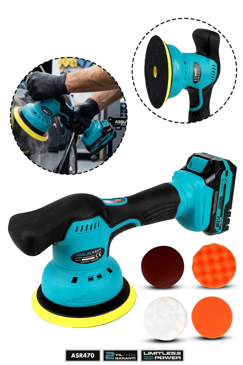 ASSUR 21V 150 mm Çift Akülü 8 Kademeli Orbital Polisaj Makinesi – Oto Pasta Cila ve Zımpara Makinesi - Görsel 4