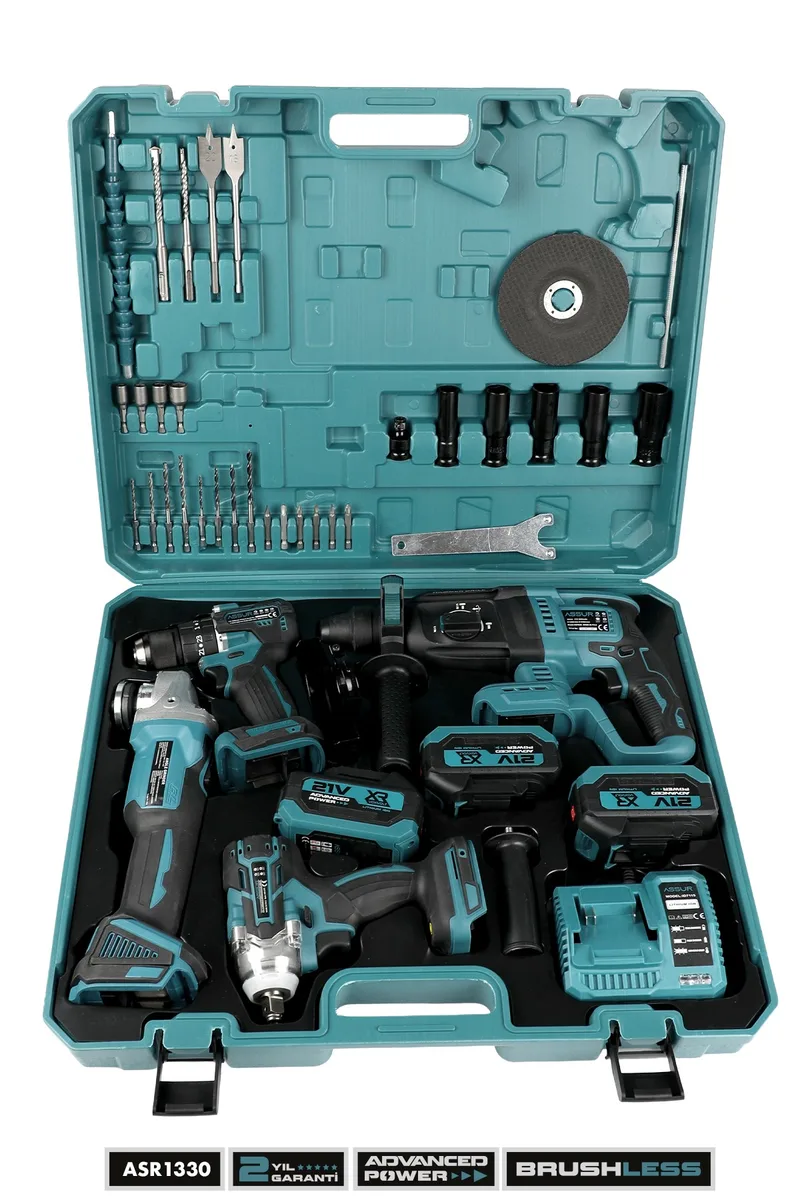 ASSUR 21V Darbeli Kömürsüz Kırıcı Delici Hilti Ve Taşlama Ve Matkap Ve Somun Sıkma 4'lü Set - Görsel 4