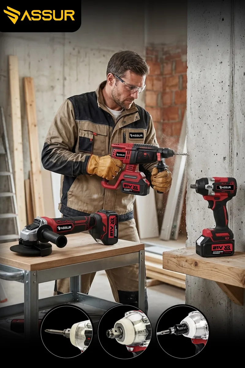 ASSUR 21V Profesyonel Çift Akülü Kırıcı Delici Hilti 2-26mm + Somun Sıkma + Taşlama 3'lü Set - Görsel 2