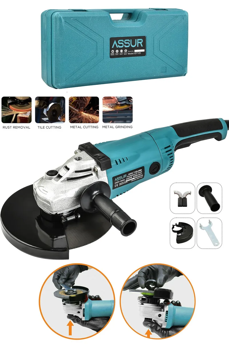 ASSUR 2200W Metal Şanzıman 230mm Disk Çapı Büyük Spiral Taşlama Çantalı