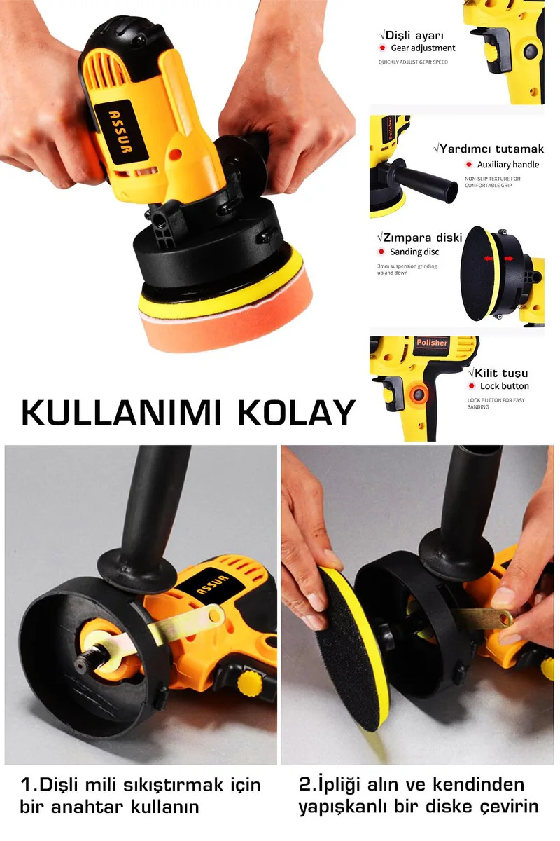 Assur 450W Elektrikli 125MM Dikey Polisaj Zımpara Makinesi - Görsel 7