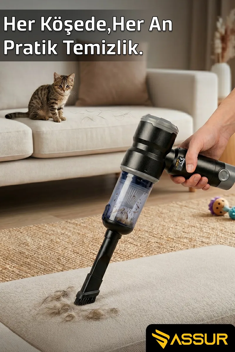 ASSUR 7.2V Type-C Şarjlı Üflemeli Mini Araç Süpürgesi - Görsel 3