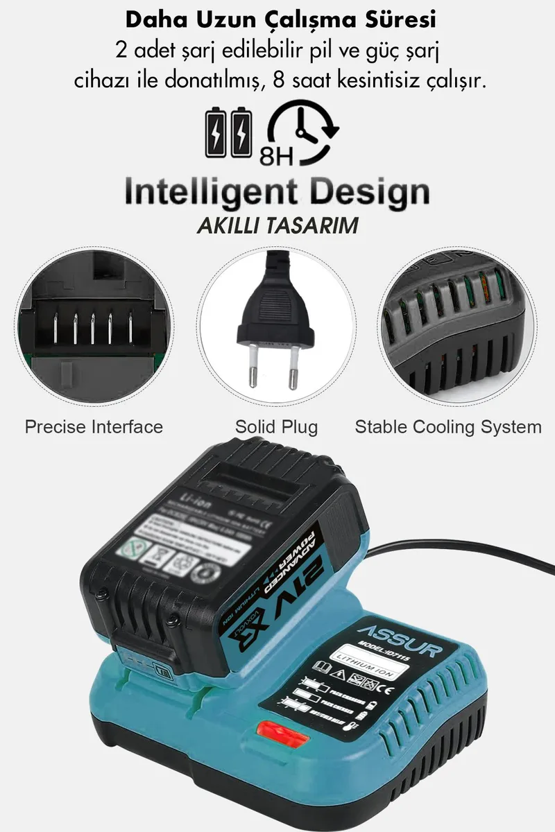 Assur Profesyonel 21V Çift Akülü Kömürsüz Şarjlı Muhteşem 13 Başlıklı Set - Görsel 3