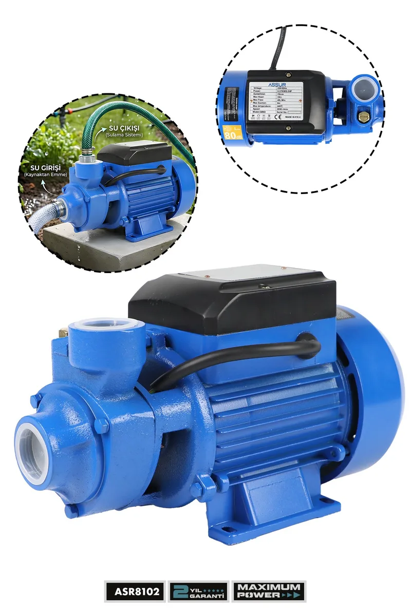 ASSUR Qb60 35m Basınç Yüksekliği 1 HP Bakır Sargı Elektrikli Santrifüj Pompa Su Motoru - Görsel 4