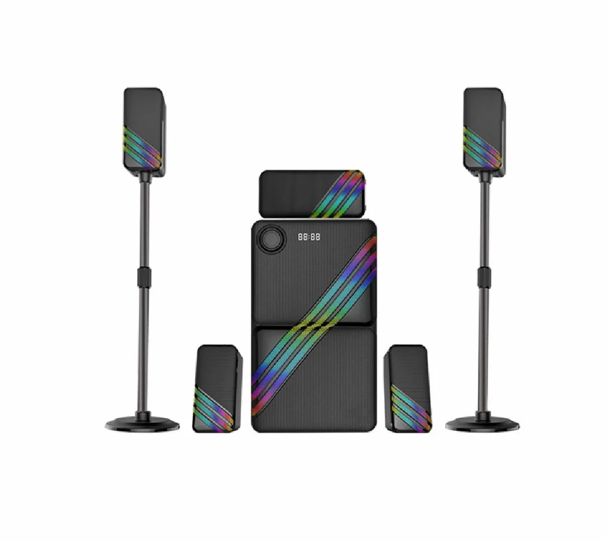 HEPU 175 WATT HP-TV03 5+1 Ev Sinema Sistemi – Bluetooth + USB + SD Kart + AUX + Kumandalı RGB Tasarım