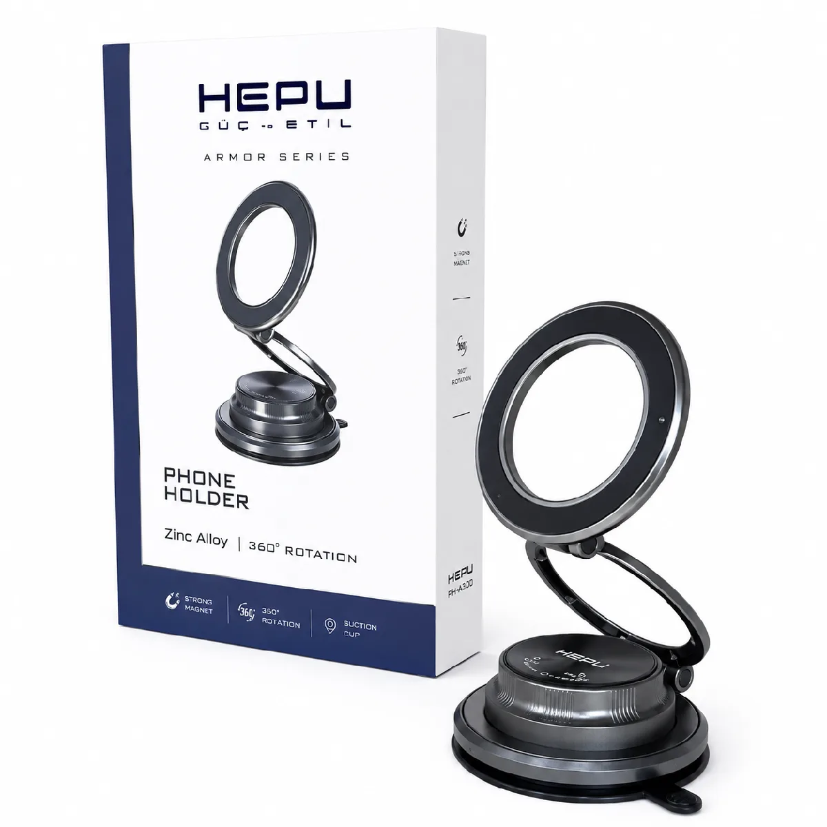 HEPU HP-AA02 Armor Manyetik Araç İçi Telefon Tutucu – 360° Dönebilen, Güçlü Vantuzlu Tasarım - Görsel 3