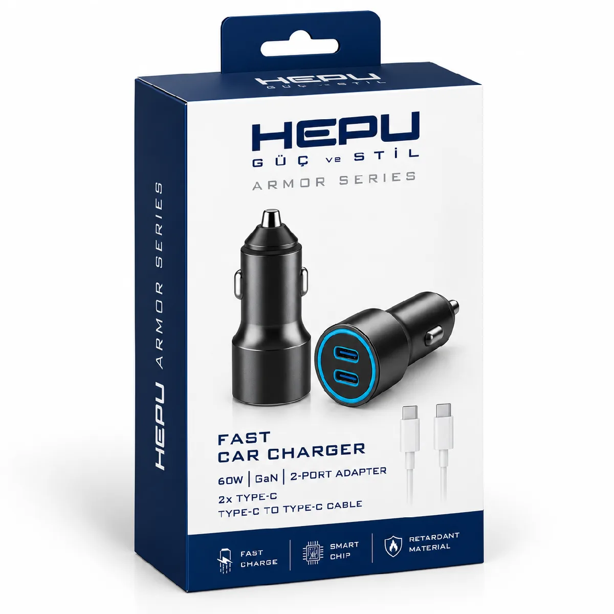 HEPU HP-AD04 60W Araç Şarj Cihazı – 2 Port, Hızlı Şarj, Type-C to Type-C Kablo Dahil - Görsel 4