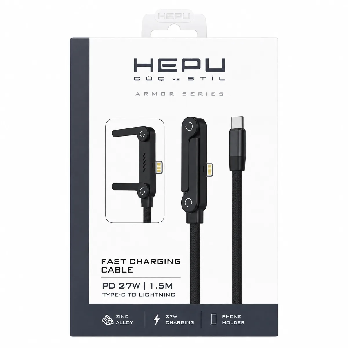 HEPU HP-ALC01 Armor Type-C to Lightning Hızlı Şarj Kablosu – 27W PD, Telefon Standlı Tasarım (1.5 Metre) - Görsel 5