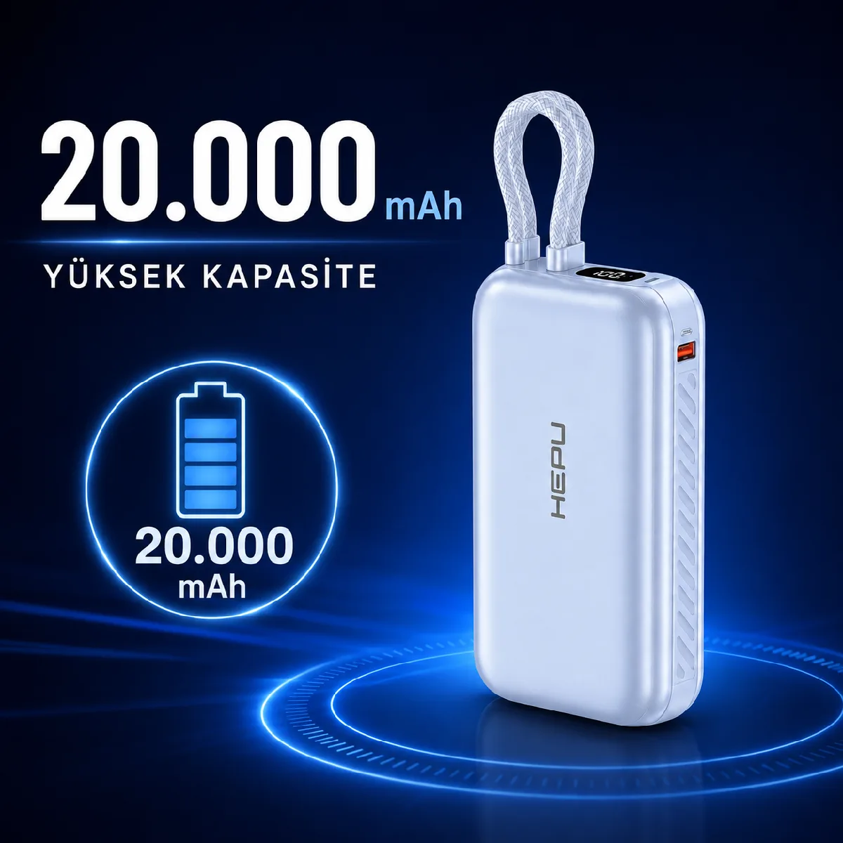 HEPU HP-AP02 Armor Powerbank – 20.000 mAh, Type-Cve USB-A Çıkışlı, Hızlı Şarj Destekli - Görsel 7