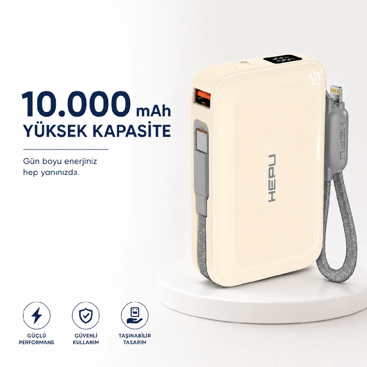 HEPU HP-AP03Y Armor Powerbank – 10.000 mAh, Type-C, Lightning ve USB-A Çıkışlı, Hızlı Şarj Destekli - Görsel 6
