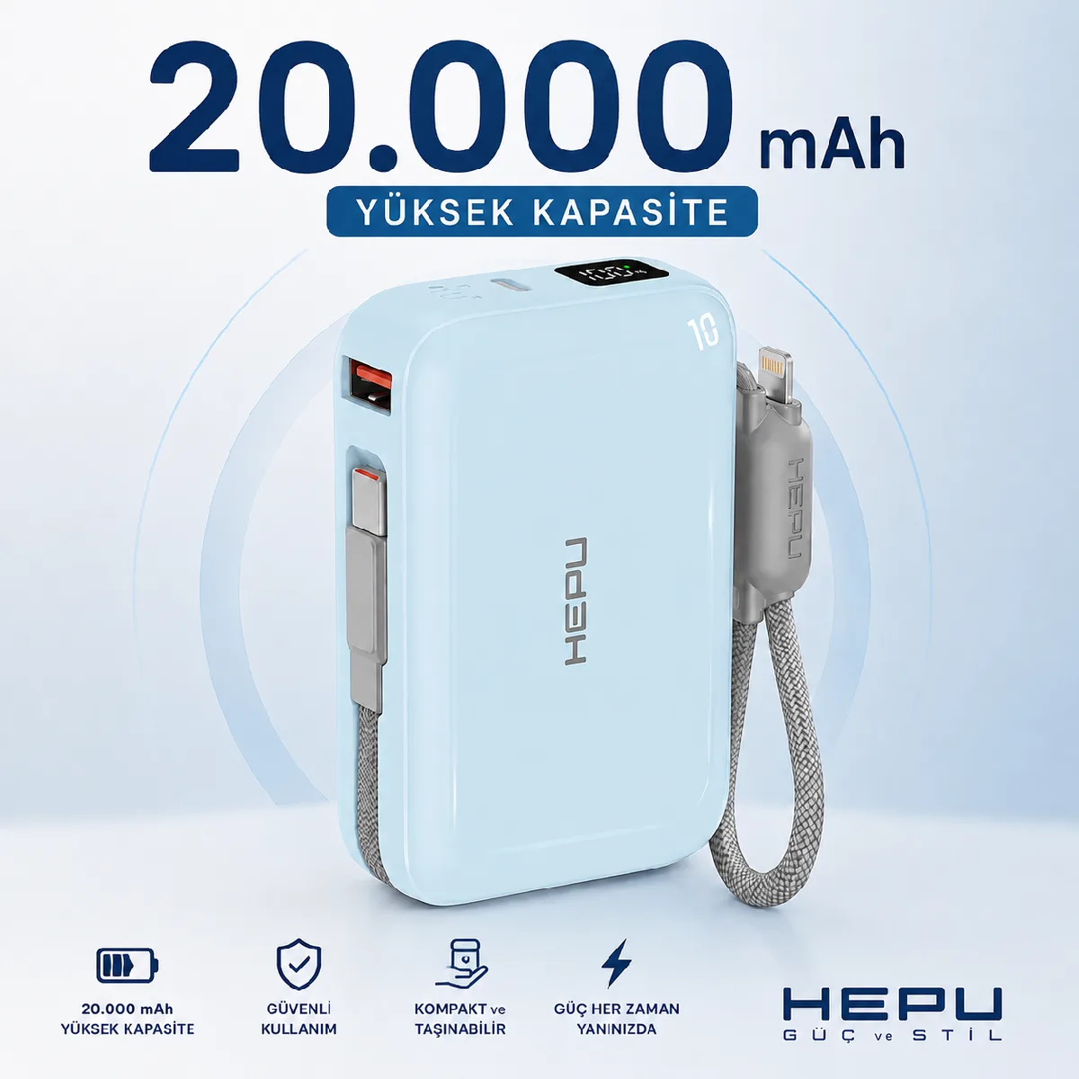 HEPU HP-AP04B Armor Powerbank – 20.000 mAh, Type-C, Lightning ve USB-A Çıkışlı, Hızlı Şarj Destekli - Görsel 5