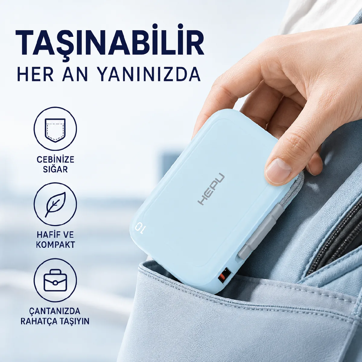 HEPU HP-AP04B Armor Powerbank – 20.000 mAh, Type-C, Lightning ve USB-A Çıkışlı, Hızlı Şarj Destekli - Görsel 6