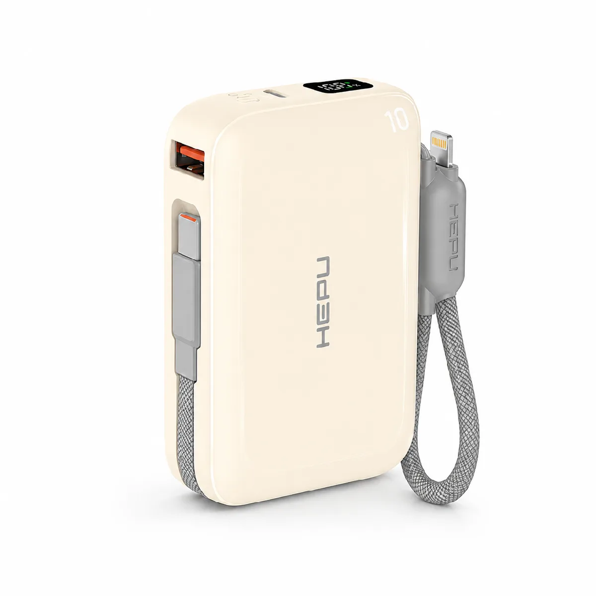HEPU HP-AP04Y Armor Powerbank – 20.000 mAh, Type-C, Lightning ve USB-A Çıkışlı, Hızlı Şarj Destekli, Krem