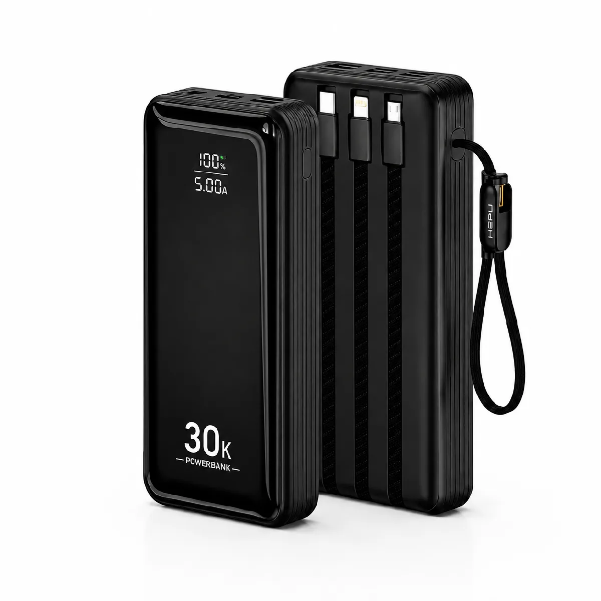 HEPU HP-AP10 Armor Powerbank – 30.000 mAh, Entegre Çoklu Kablolu, Dijital Göstergeli, Hızlı Şarj Destekli - Görsel 2