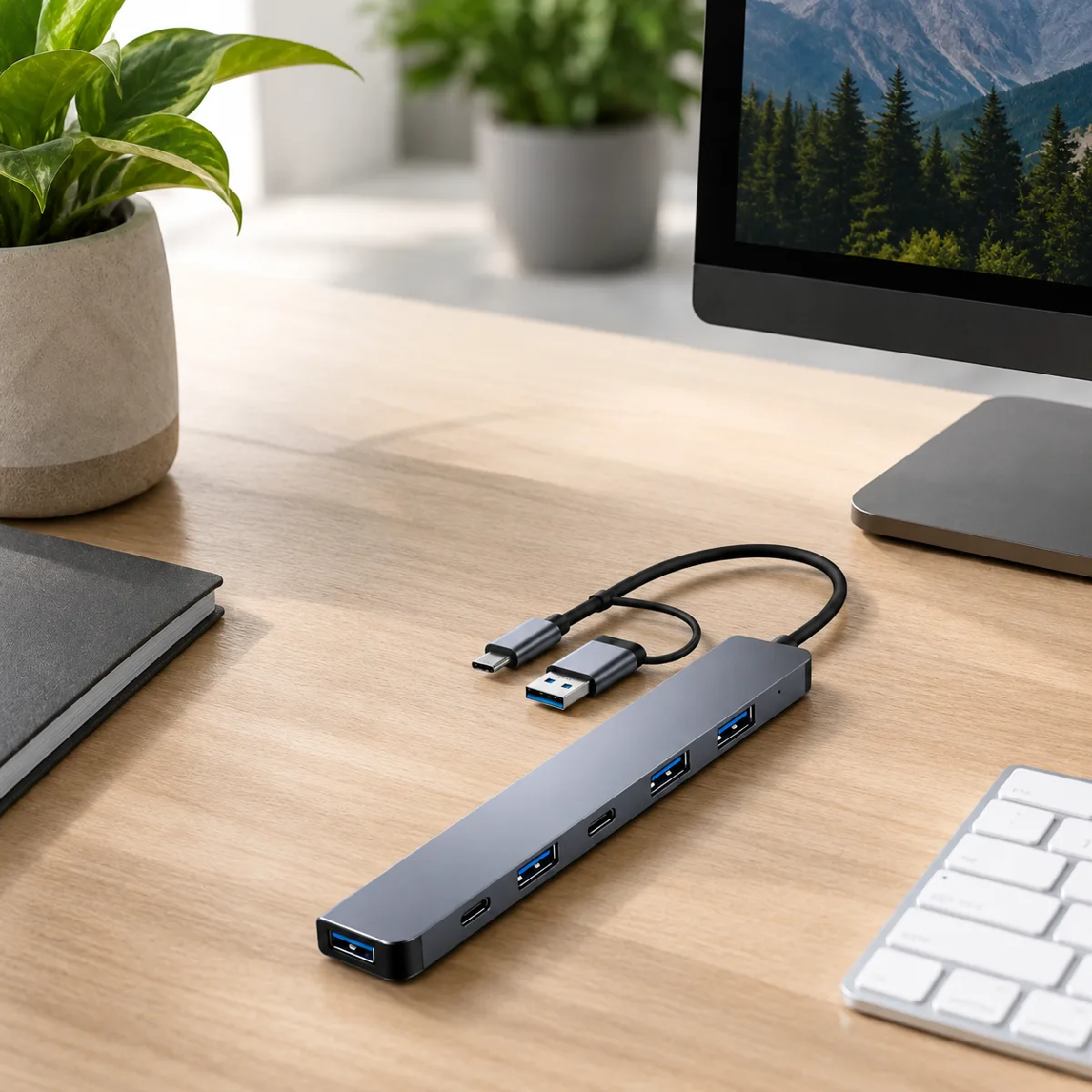 HEPU HP-B03 5-in-1 USB 3.0 HUB – 5 Portlu Çoklayıcı + Type-C ve USB-A Girişli + Alüminyum Gövde - Görsel 6