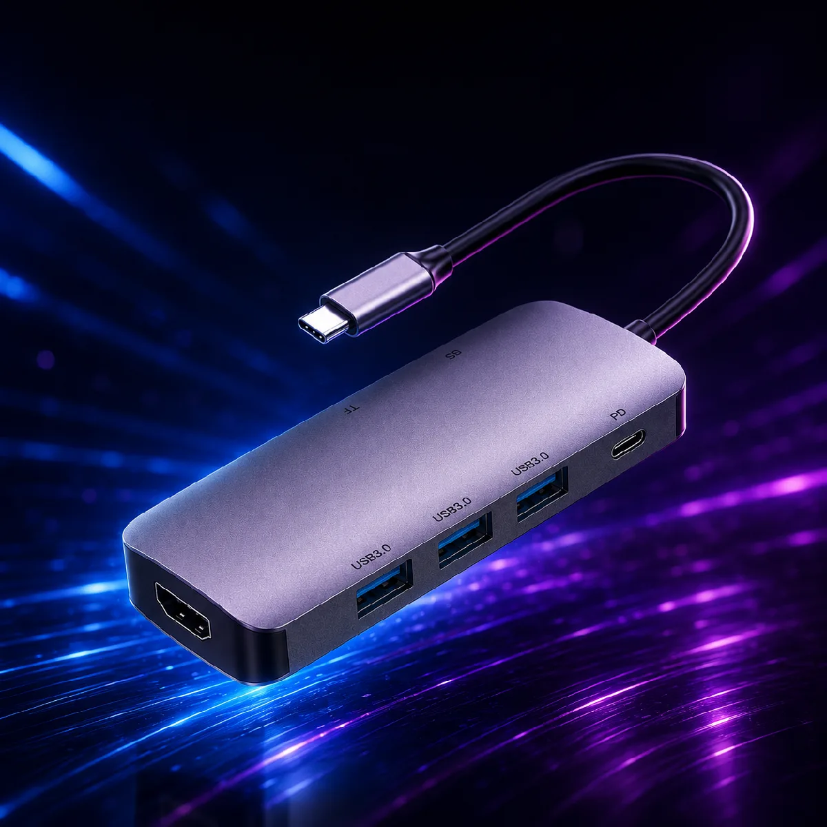 HEPU HP-B17 7-in-1 Type-C USB-C HUB – HDMI + 3x USB 3.0 + SD/TF Kart Okuyucu + Type-C PD Girişli Adaptör - Görsel 4