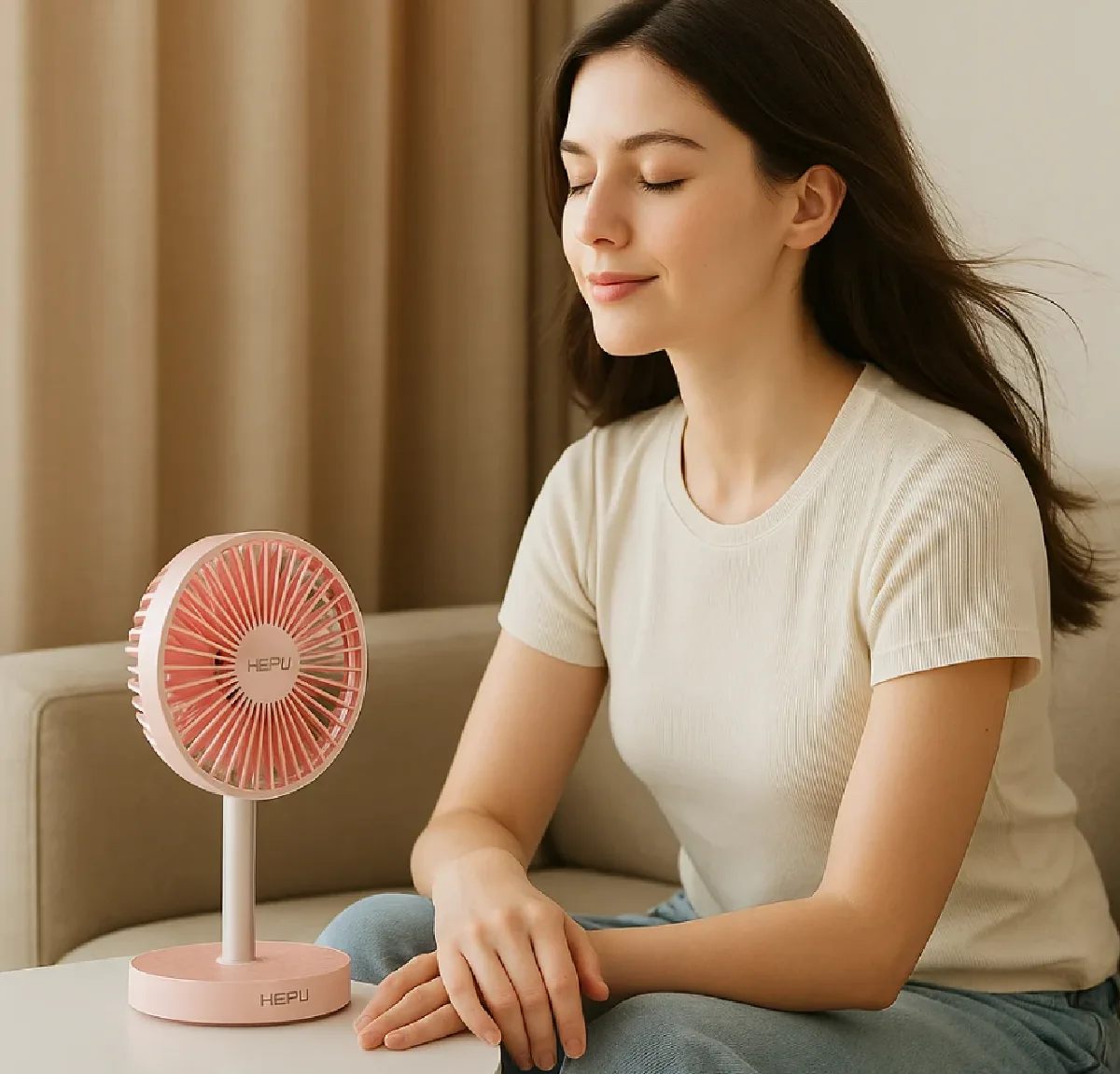 HEPU HP-F25 USB Şarjlı Sessiz Masaüstü Mini Fan - Görsel 2