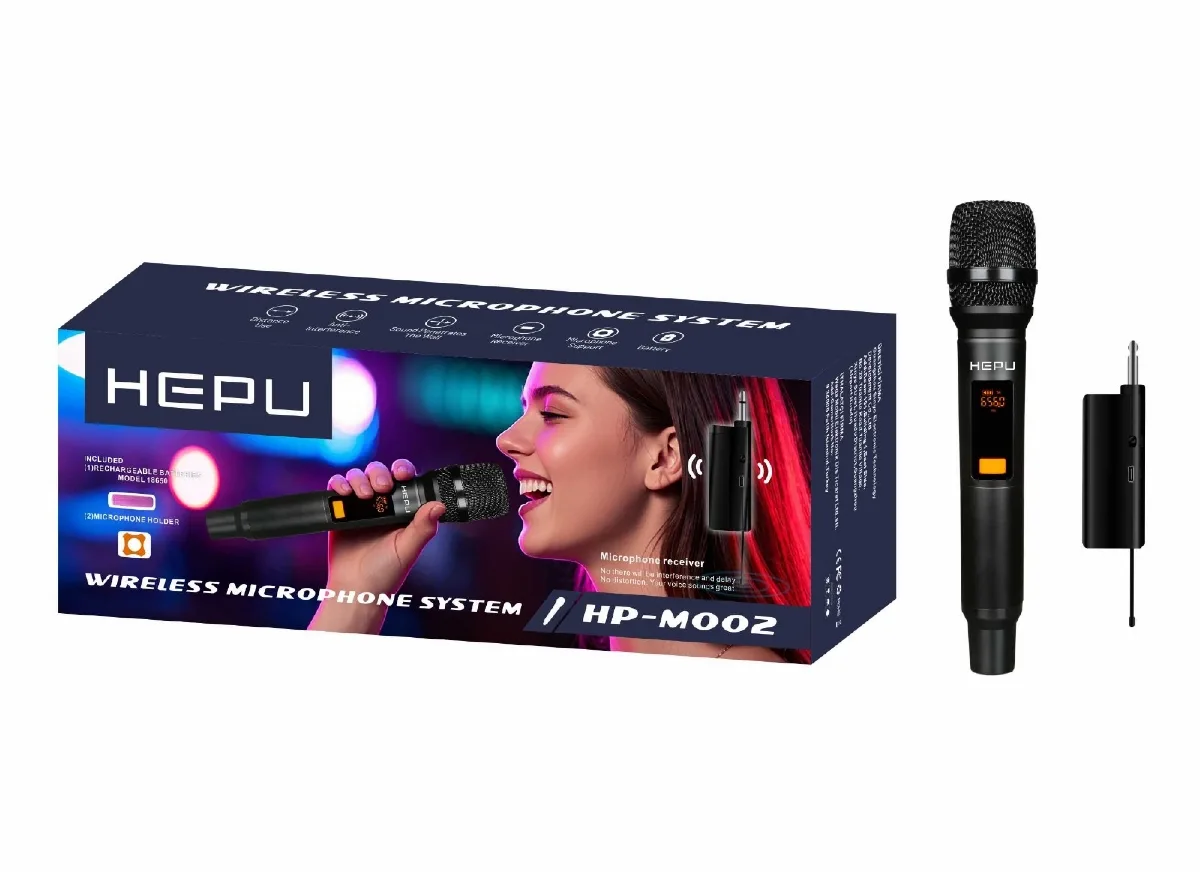 HEPU HP-M002 Kablosuz Mikrofon Sistemi – Dijital Ekranlı, USB Alıcılı, Şarjlı