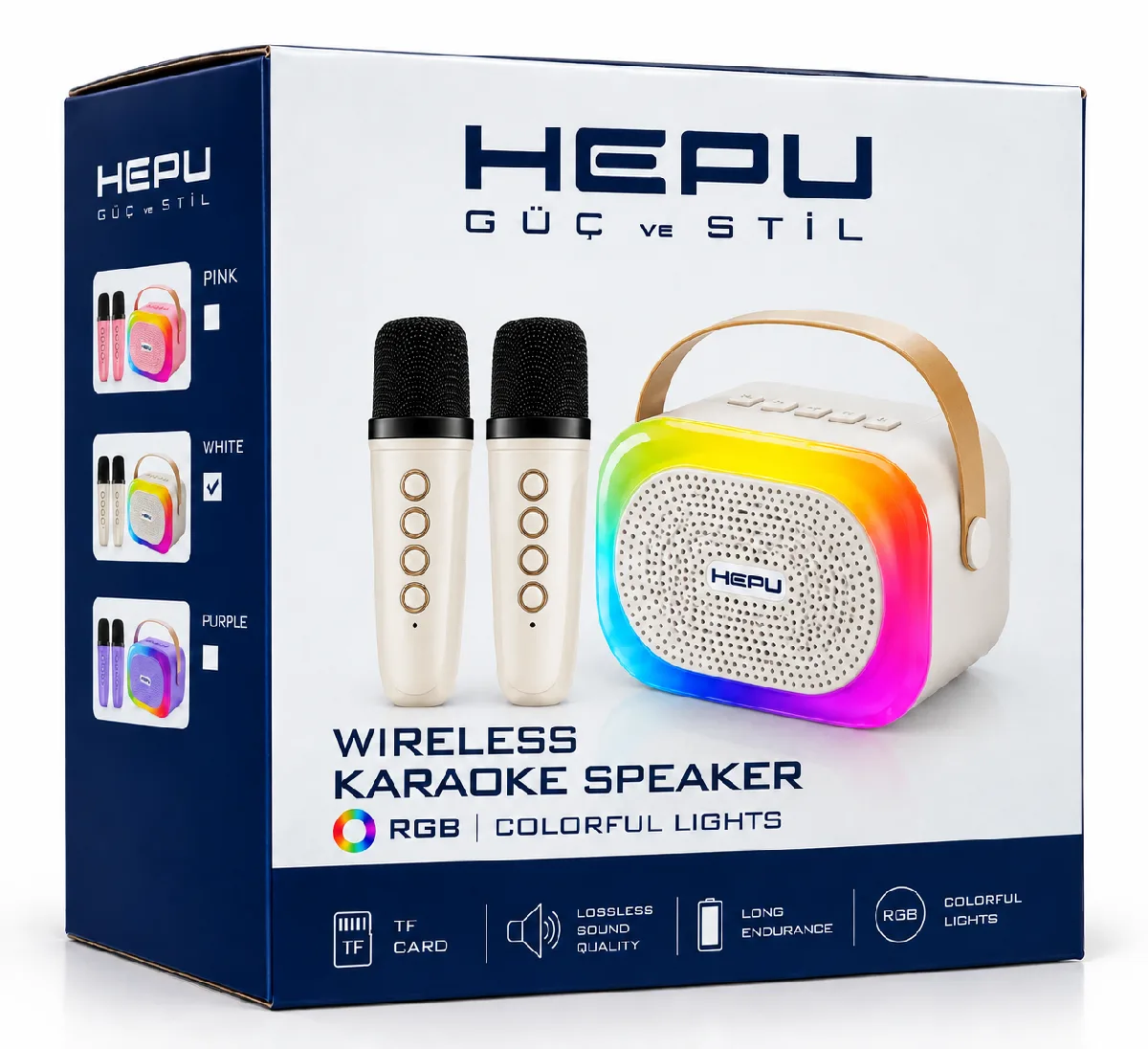 HEPU HP-MS02 5W Kablosuz Karaoke Hoparlör – 2 Mikrofonlu, RGB Işıklı - Görsel 3