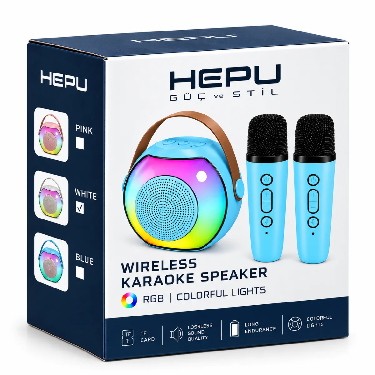 HEPU HP-MS03 5W Kablosuz Karaoke Hoparlör – 2 Mikrofonlu, RGB Işıklı - Görsel 3