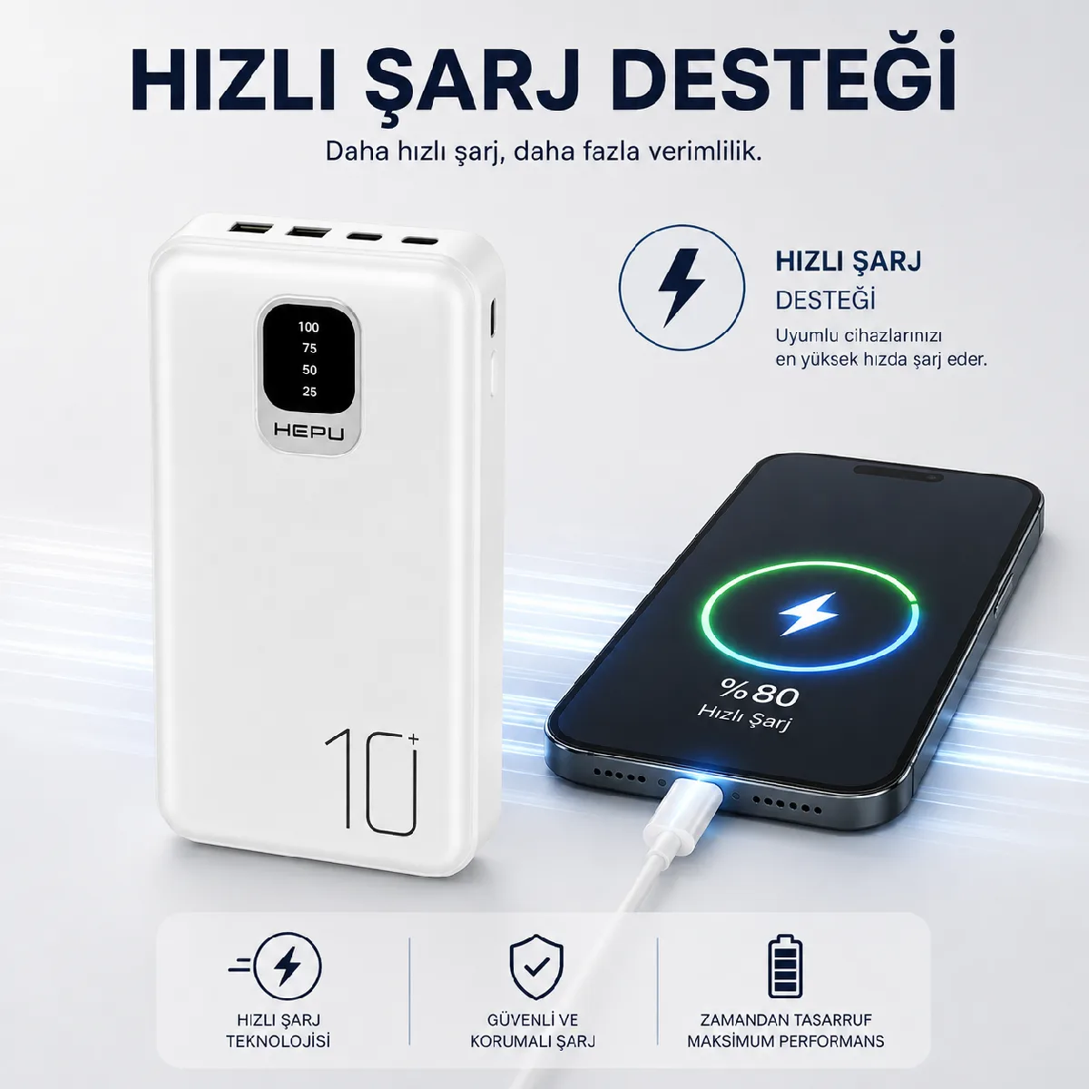 HEPU HP-TP01 Titan Series Powerbank – 10.000 mAh, Dahili Çoklu KablolU - Görsel 6